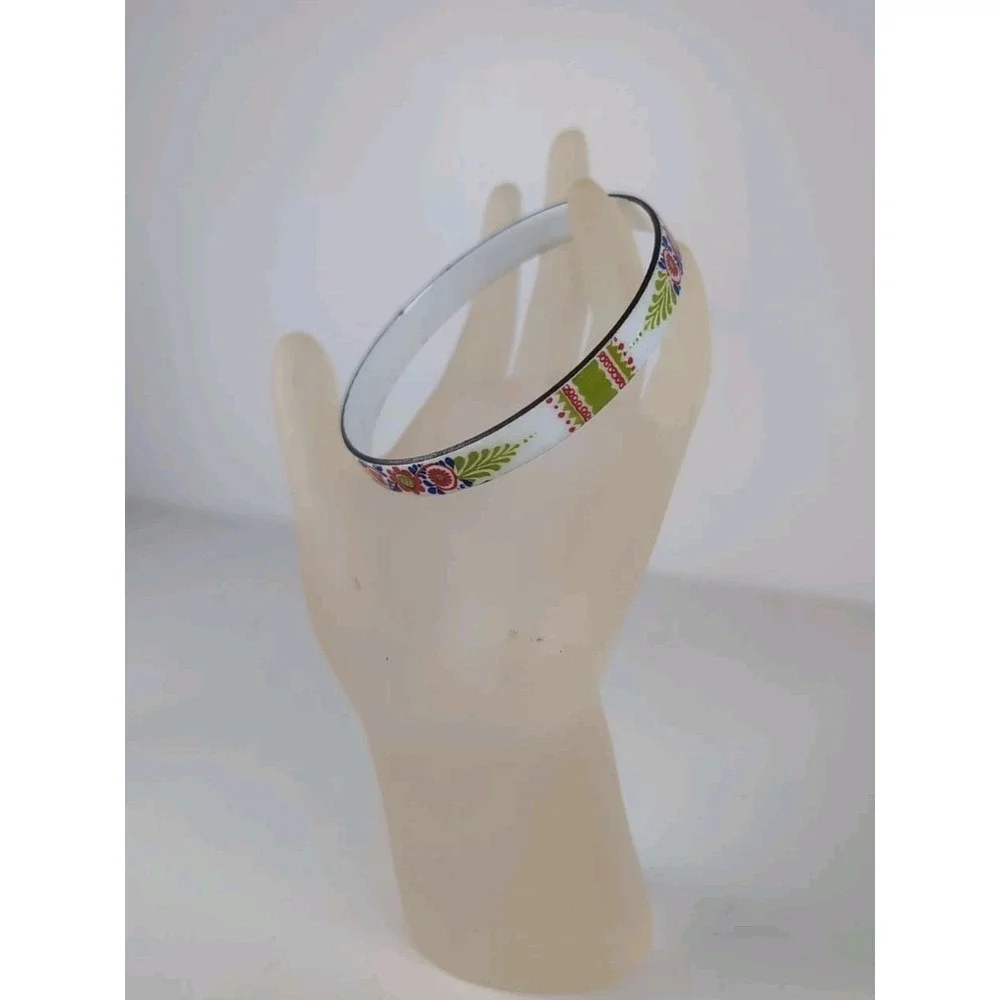 Enameled Bangle Bracelet Boho Hippy Chic Danish Design Flower Motif Vintage Vint